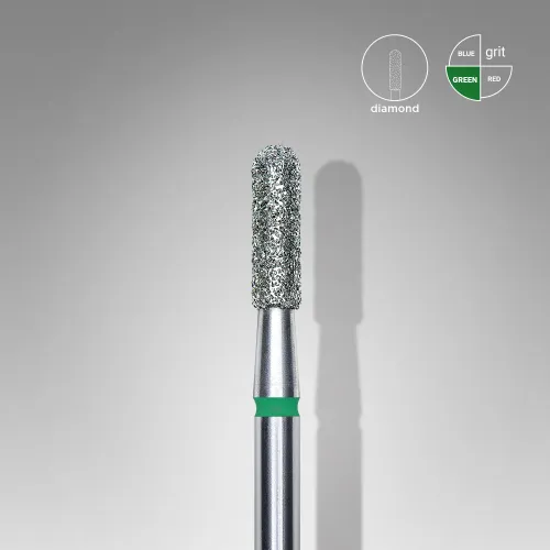 Diamond nail drill bit, rounded "cylinder", green, head diameter 2.3 mm/ working part 8 mm Staleks FA30G023/8