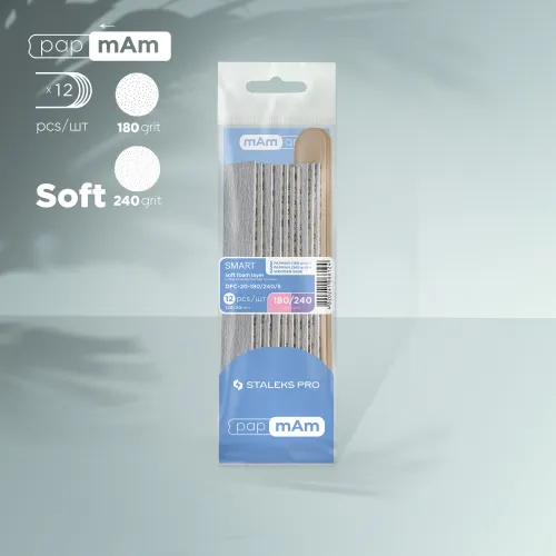Disposable files papmAm on a soft base 180 grit (5 pcs), 240 grit (5 pcs), and a wooden base (2 pcs) Staleks SMART 20 DFC-20-180/240/5