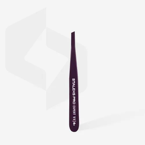 Eyebrow tweezers Staleks EXPERT 11 TYPE 4v (slant), violet TE-11/4v