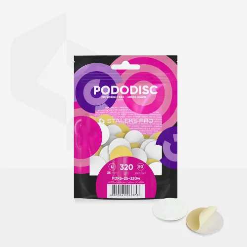 White disposable files on a soft base for pedicure disc PODODISC STALEKS PRO L 320 grit (50 pcs) PDFS-25-320w