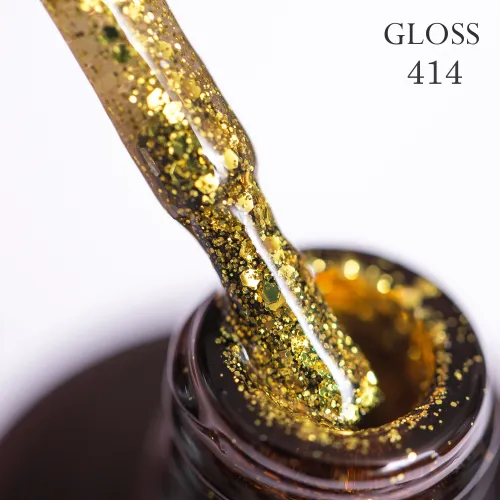 Gel polish GLOSS 414 (golden yellow, microshine and sparkles), 11 ml
