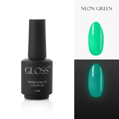 Luminescent gel polish GLOSS Neon Green Elf, 11 ml
