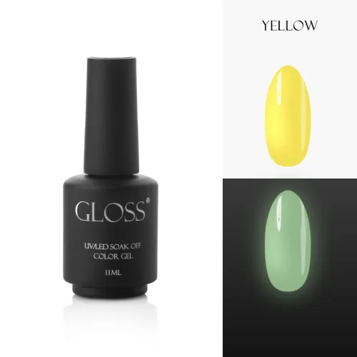 Luminescent gel polish GLOSS Yellow Elf, 11 ml