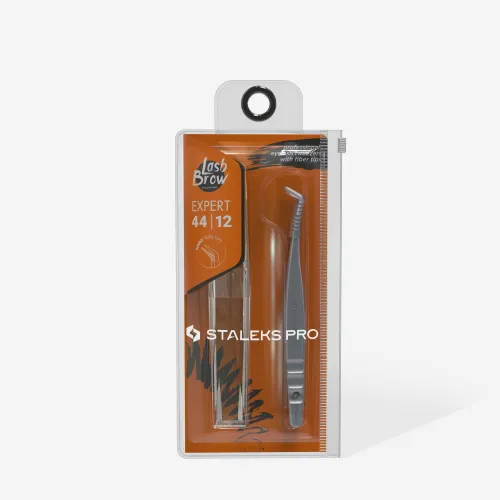 Professional eyelash tweezers with fiber tips EXPERT 44 TYPE 12 (L-shaped, 65) Staleks Pro (TE-44/12) 