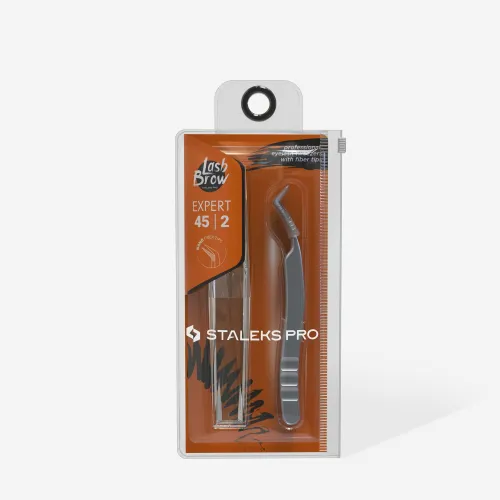 Professional eyelash tweezers with fiber tips EXPERT 45 TYPE 2 (L-shaped, 40) Staleks Pro (TE-45/2)
