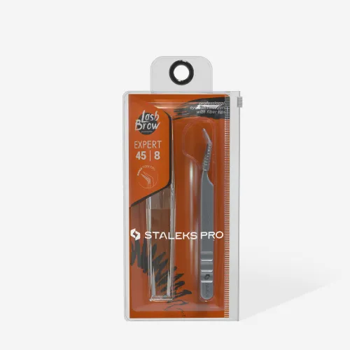 Professional eyelash tweezers with fiber tips EXPERT 45 TYPE 8 (mini L) Staleks Pro (TE-45/8)
