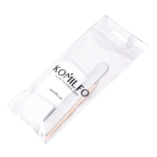 KOMILFO Disposable Set 4 Nail File Drop 150/150 Buff 100/180 Orange Stick 10 Lint-Free Wipes