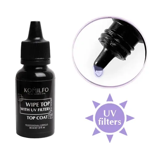 Komilfo Wipe Top - top for Gel Nail Polish with a sticky layer, 30 ml (barrel with spout)