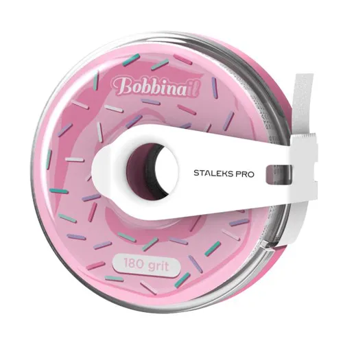 White disposable abrasive tape in a plastic case Bobbinail STALEKS PRO 180 grit AT-180w
