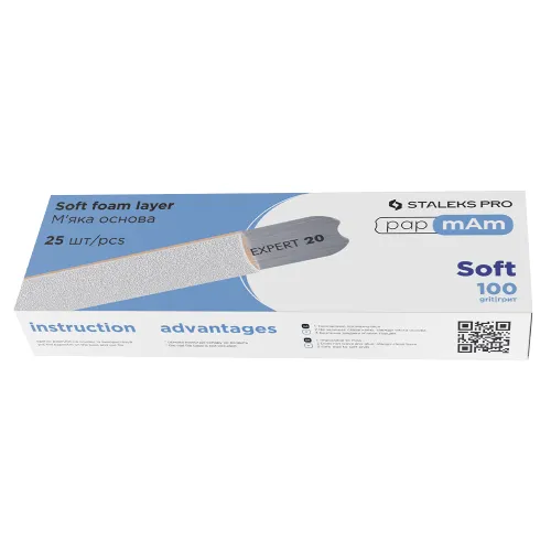 White disposable papmAm files for straight  nail file (soft base) Staleks EXPERT 20 100 grit (25 pcs) DFCE-20-100/25w