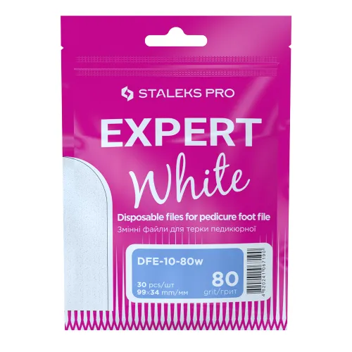 Белые сменные файлы для терки педикюрной Сталекс / Staleks EXPERT 10 80 грит (30 шт) DFE-10-80w