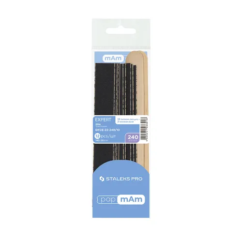 Disposable files papmAm 240 grit (10 pcs) and wooden base (2 pcs) Staleks EXPERT 22 DFCE-22-240/10