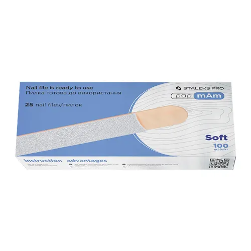 White disposable files papmAm on a wooden base Staleks EXPERT 20 100 grit (25 pcs.) DWCE-20-100/25w