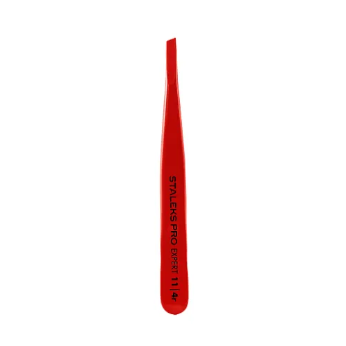 Eyebrow tweezers Staleks EXPERT 11 TYPE 4r (slant), red TE-11/4r