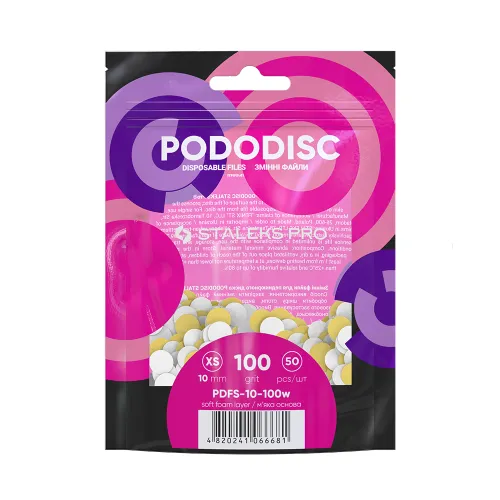 White disposable files on a soft base for pedicure disc PODODISC STALEKS PRO XS 100 grit (50 pcs) PDFS-10-100w