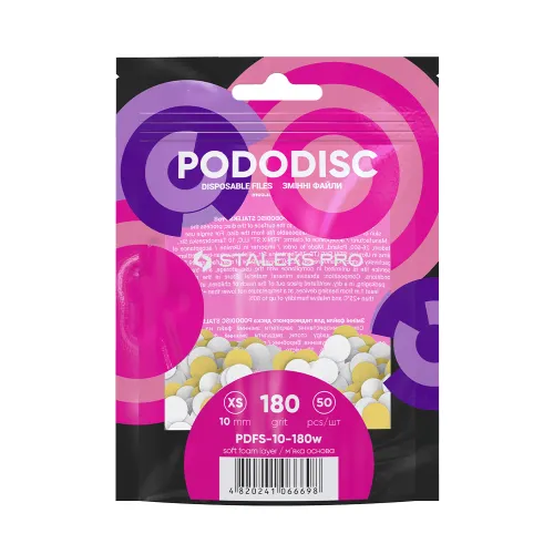 White disposable files on a soft base for pedicure disc PODODISC STALEKS PRO XS 180 grit (50 pcs) PDFS-10-180w