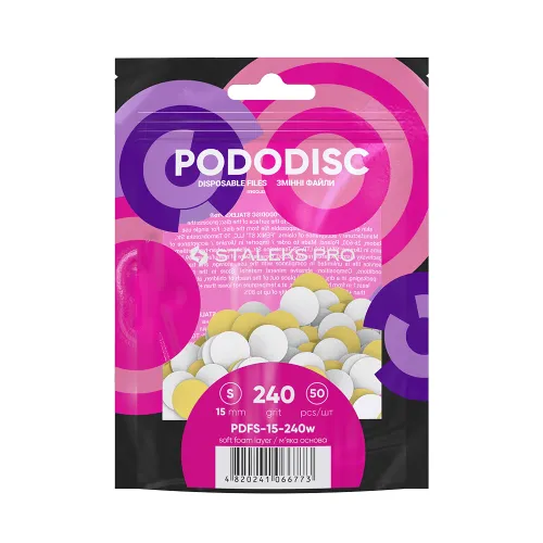 White disposable files on a soft base for pedicure disc PODODISC STALEKS PRO S 240 grit (50 pcs) PDFS-15-240w