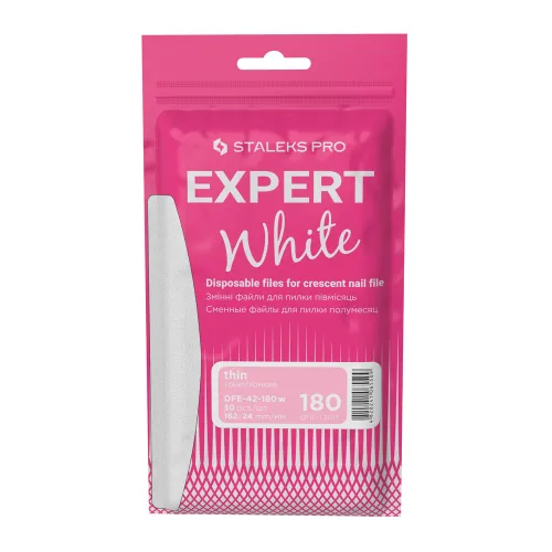 White disposable files for crescent nail file Staleks EXPERT 42 180 grit (50 pcs) DFE-42-180w