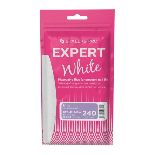 White disposable files for crescent nail file Staleks EXPERT 42 240 grit (50 pcs) DFE-42-240w
