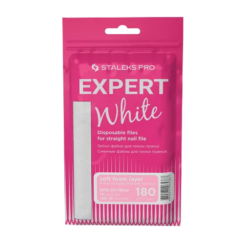White disposable files for straight nail file (soft base) Staleks EXPERT 20 180 grit (30 pcs) DFE-20-180w